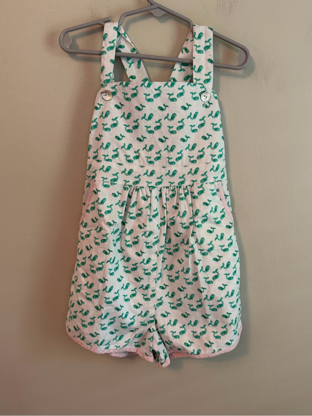 Hannah Kate White & Green Whale Romper